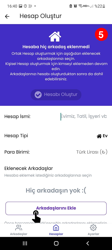 Hesap oluştur ekran görüntüsü